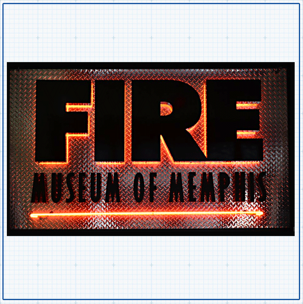 Neon on chrome diamond plate sign design for the Fire Museum of Memphis
