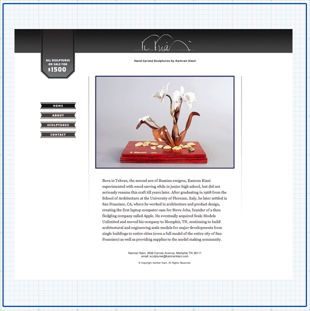 Website design for Kamran Kiani Sculptures