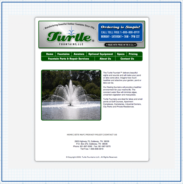 Website design for Turtle Fountains